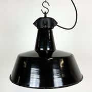 Industrial black enamel factory lamp with cast iron top, 1960s