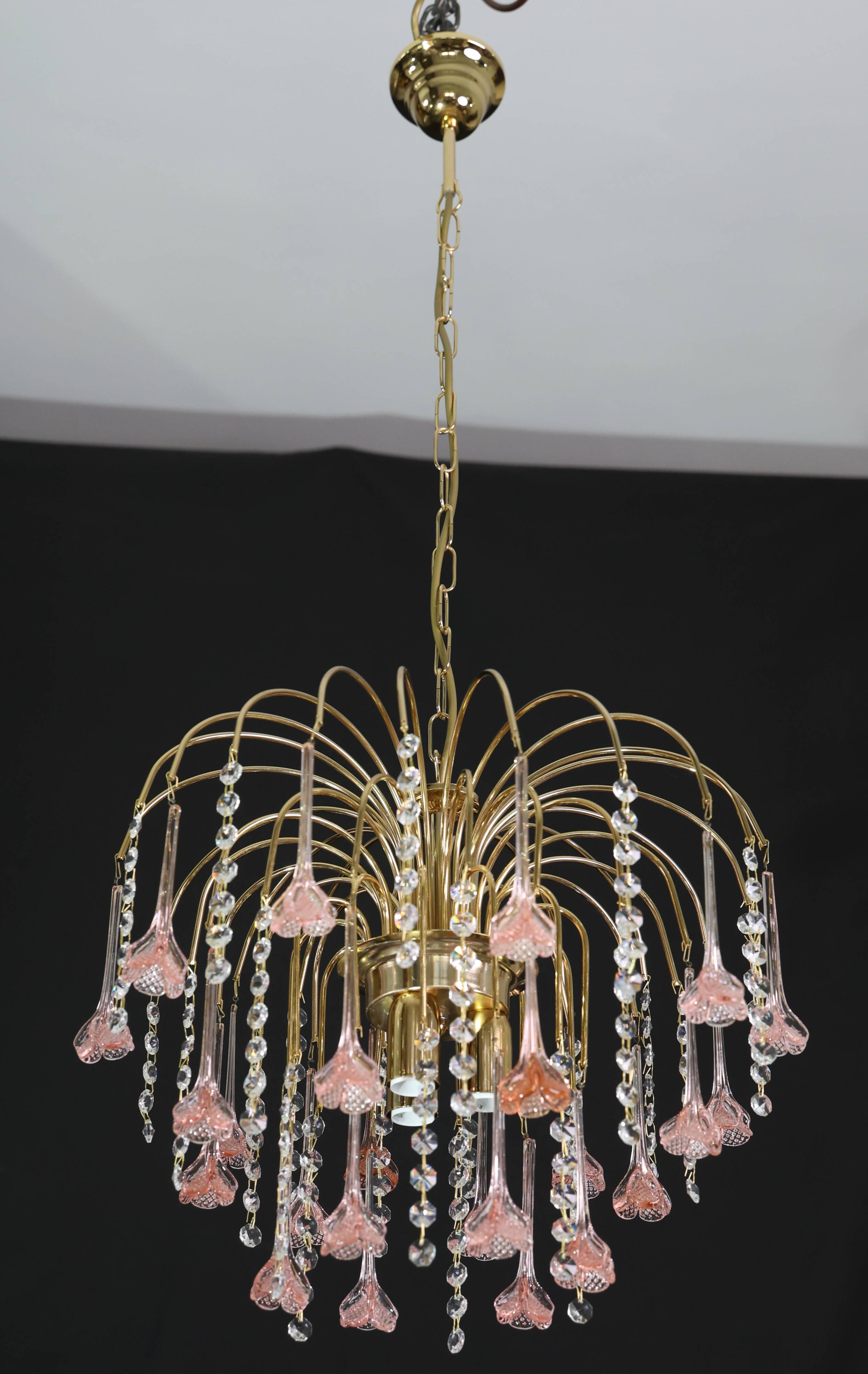 Set of 2 Meryl Streep, Pink Murano Flowers and Crystal Drops Chandelier, 19