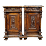 Pair of Renaissance style bedside tables in carved walnut circa 1850