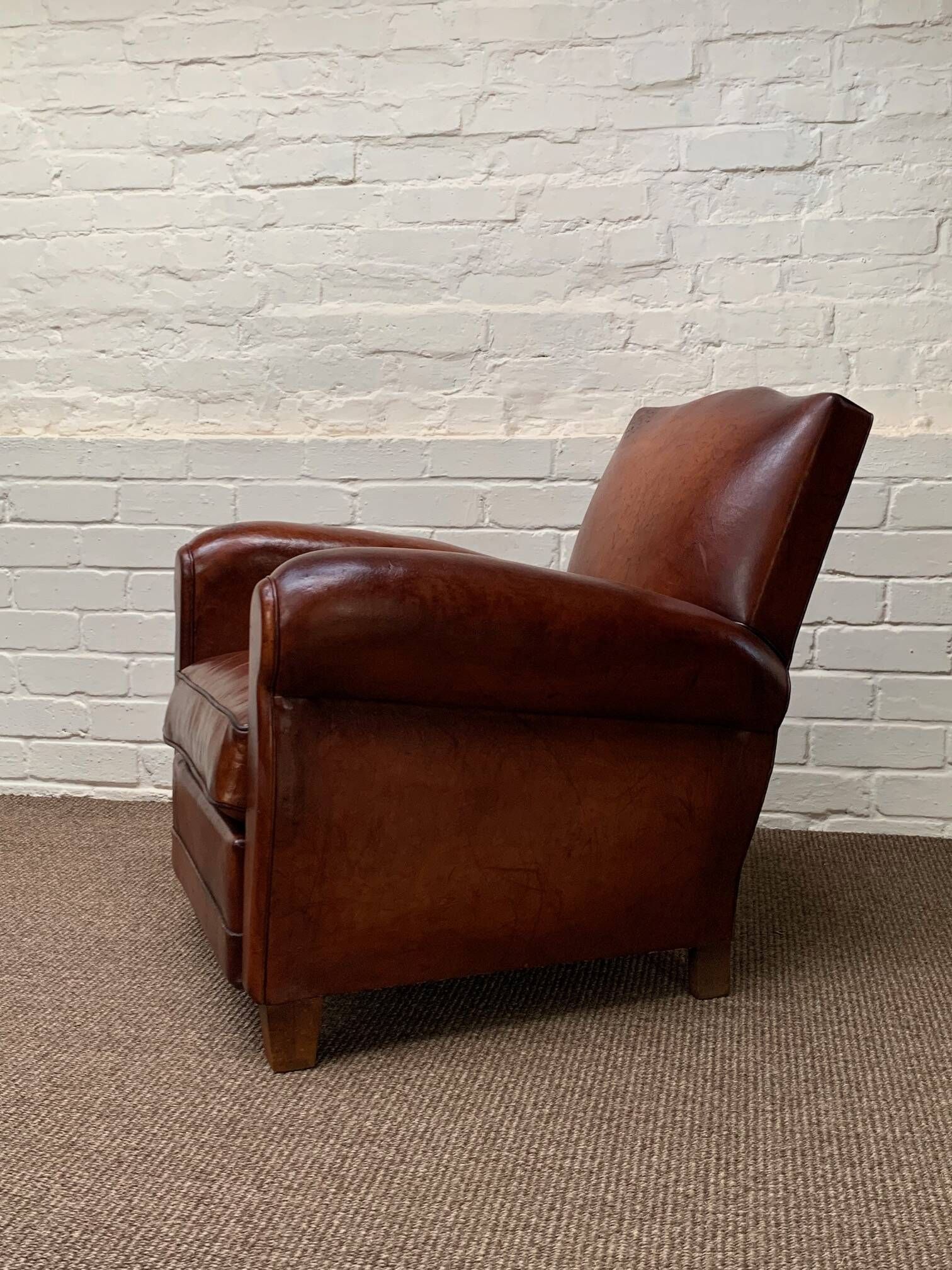A Beautiful French Leather Club Chair, Moustache Model Circa 1950's