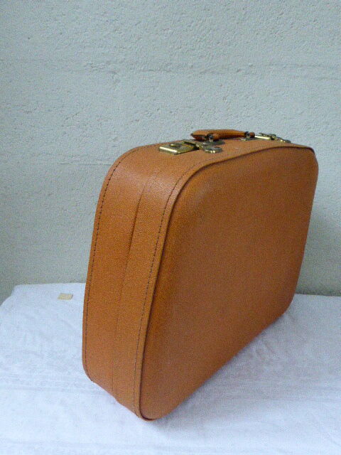 Valise vintage 1950-60 simili cuir caramel
