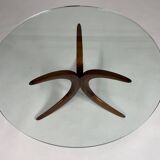 Table basse ronde en teck et verre, années 60