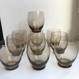 Set of 9 design art deco smoked glass water glasses 30s