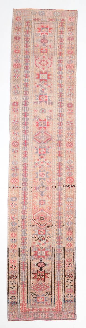 3x13 Soft Pink Vintage Oushak Long Stairs Runner Rug, 83x379 Cm