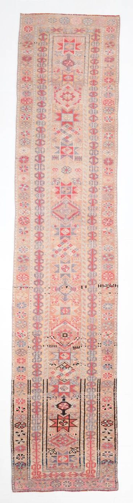 3x13 Soft Pink Vintage Oushak Long Stairs Runner Rug, 83x379 Cm