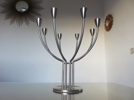 Modernist Scandinavian candlestick years 70 steel