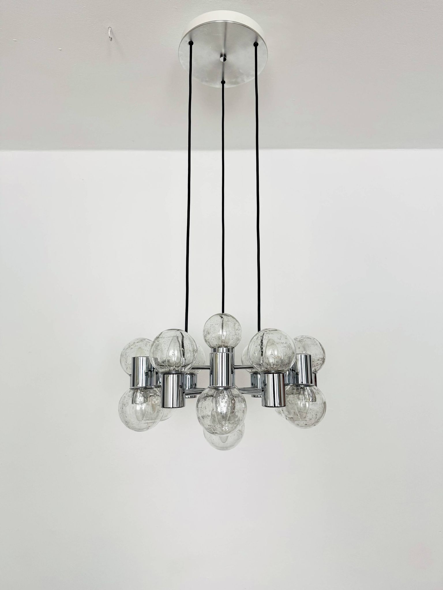 Lustre Spoutnik chromé par Doria, années 1970