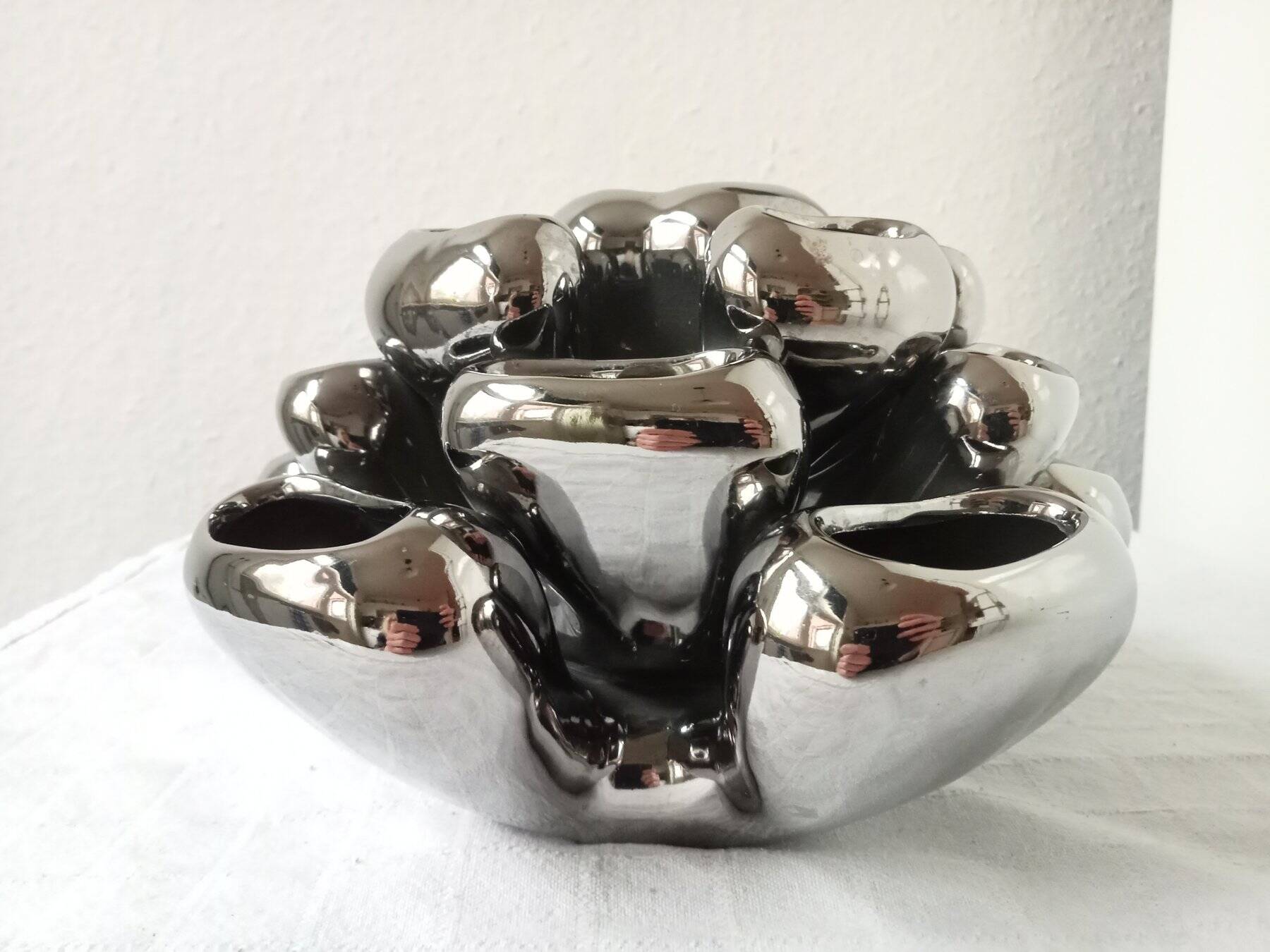 Vintage Vase • Alien • Chrome Ceramic • Post Space Age • 1980