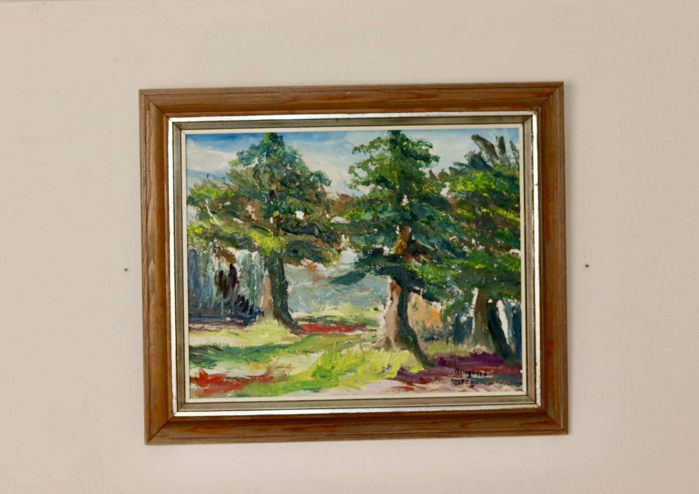 Original Swedish oil painting on canvas from the mid-century "Summer Landscape" by B. Högberg.