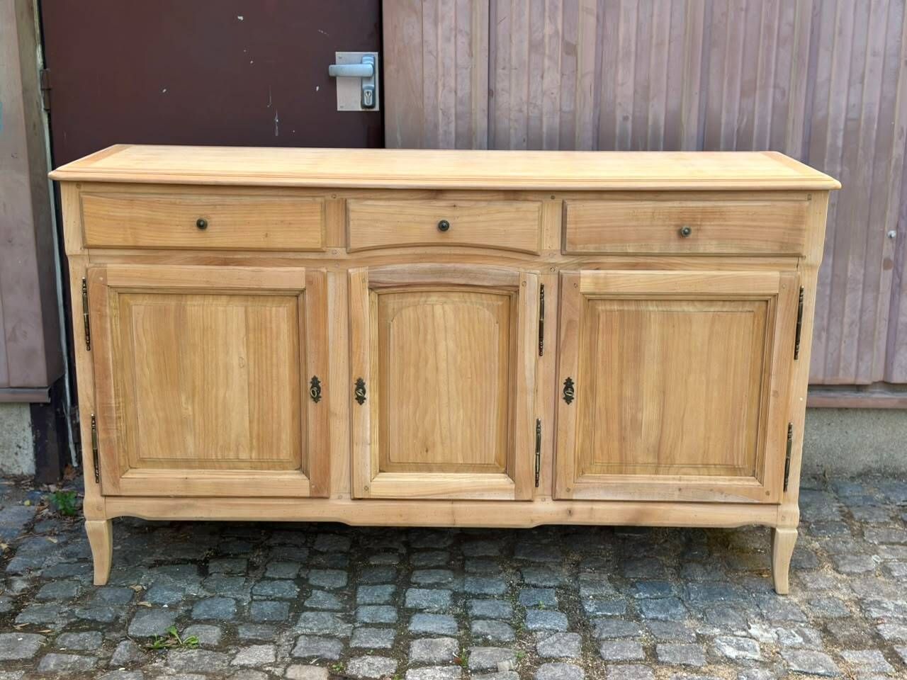 Louis XV buffet stripped in solid cherry wood 1970 165cm