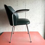 Vintage green faux leather and chrome armchair