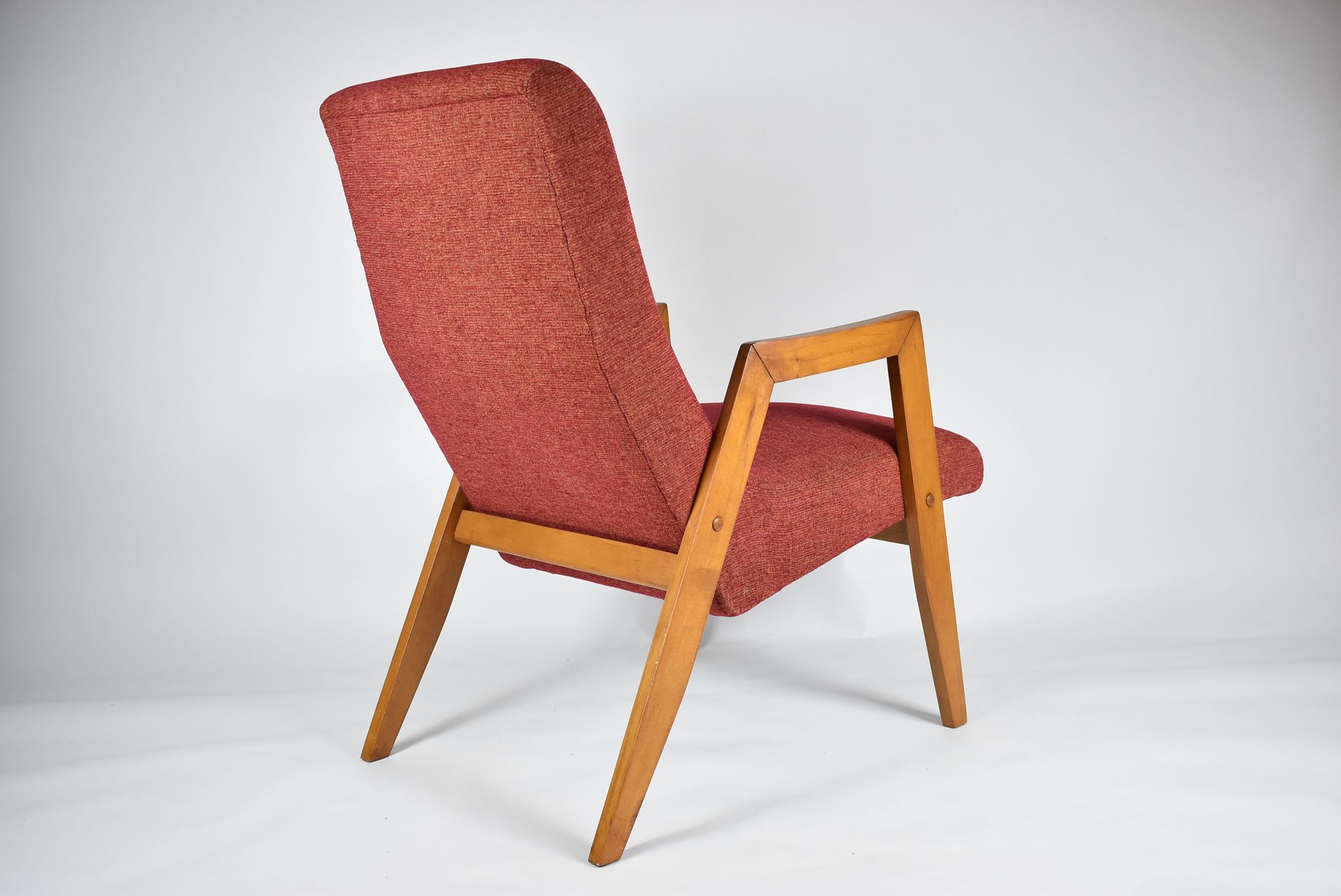 Vintage original armchair "Relax", 1960s, east europe, renovated, red fabric