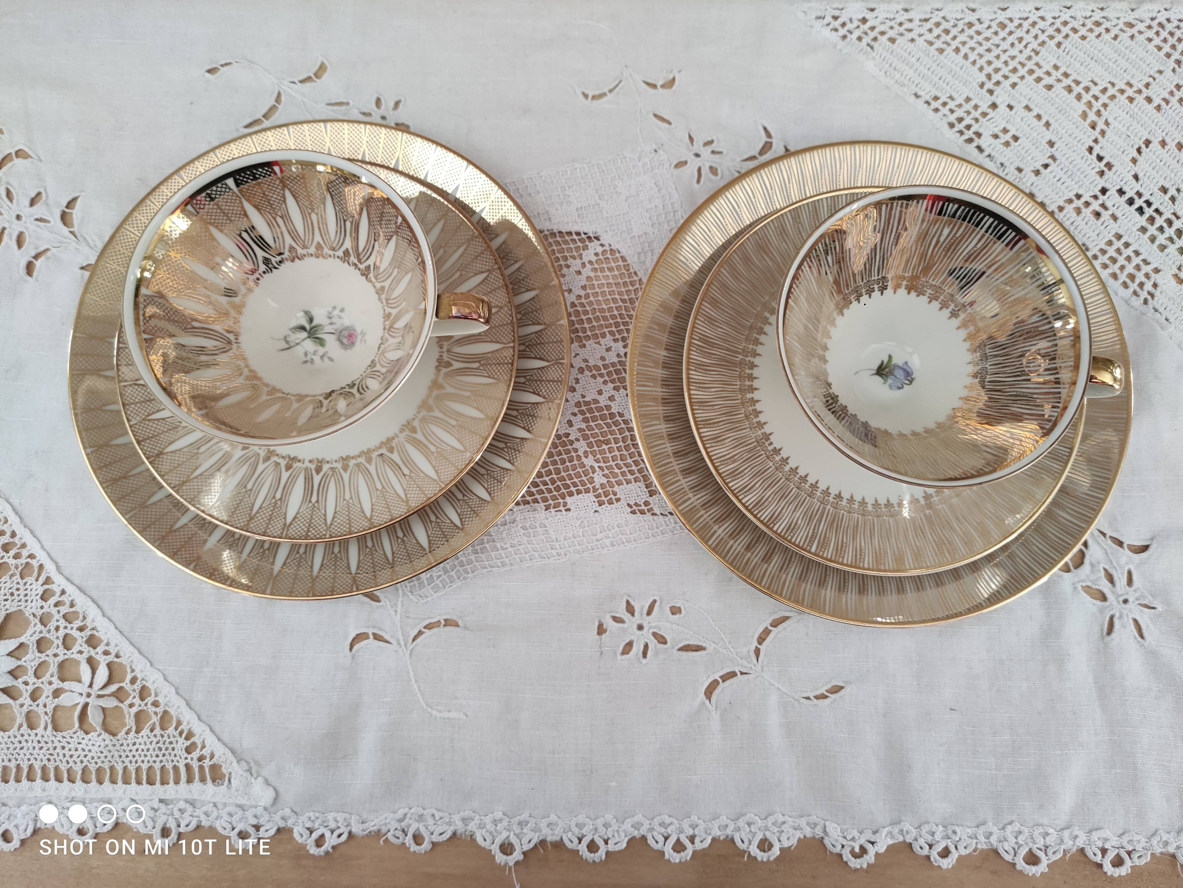 Head to head in porcelain Bavaria 6 pieces floral decoration and gilding