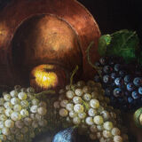 Still life painting, grapes and figs, oil on canvas.