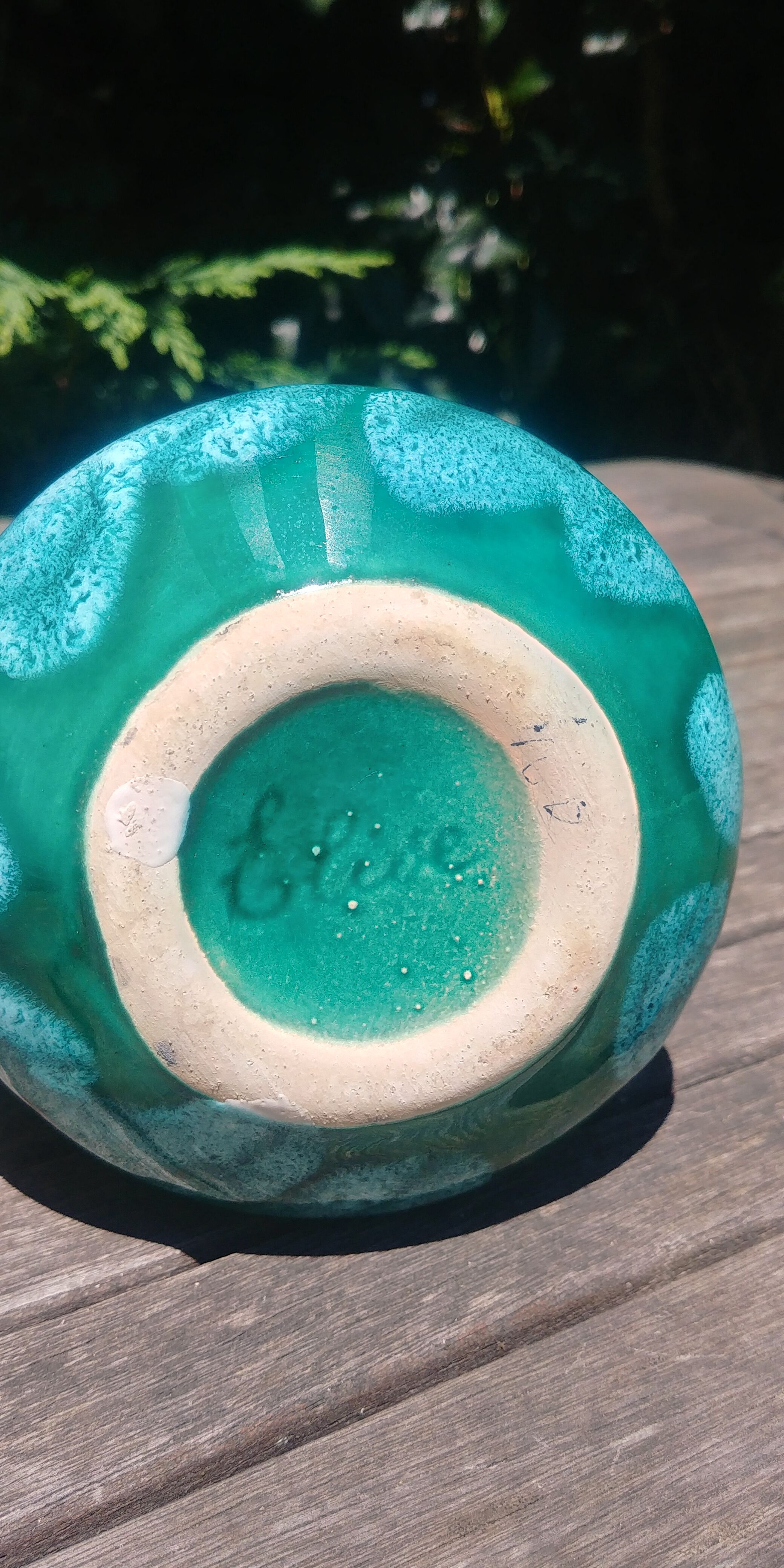 Small vase in glazed ceramic Vintage 60s signed Elise