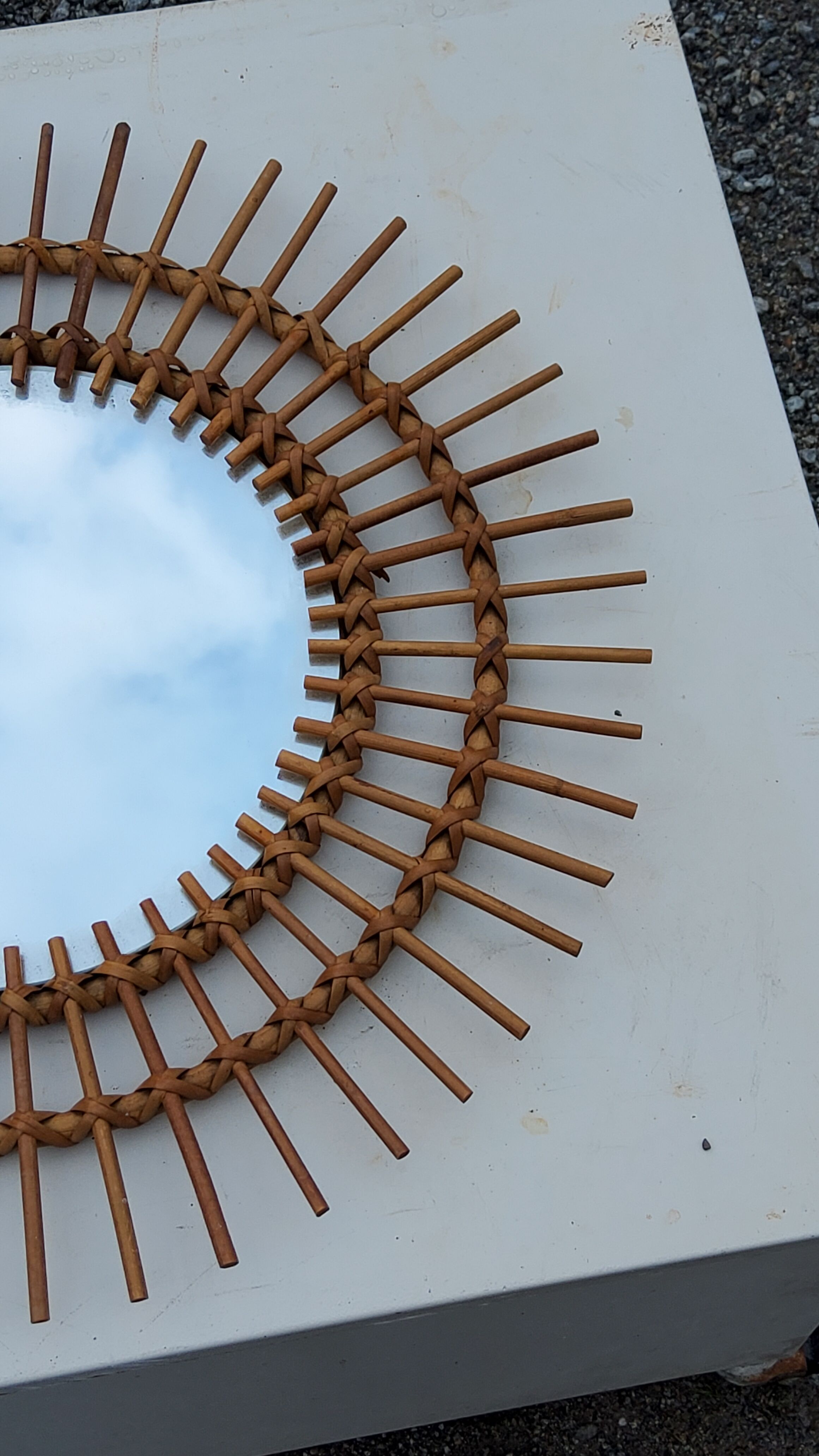 Sun mirror of the 50s in rattan
