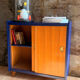 Buffet pieds compas bleu nuit & bois brut