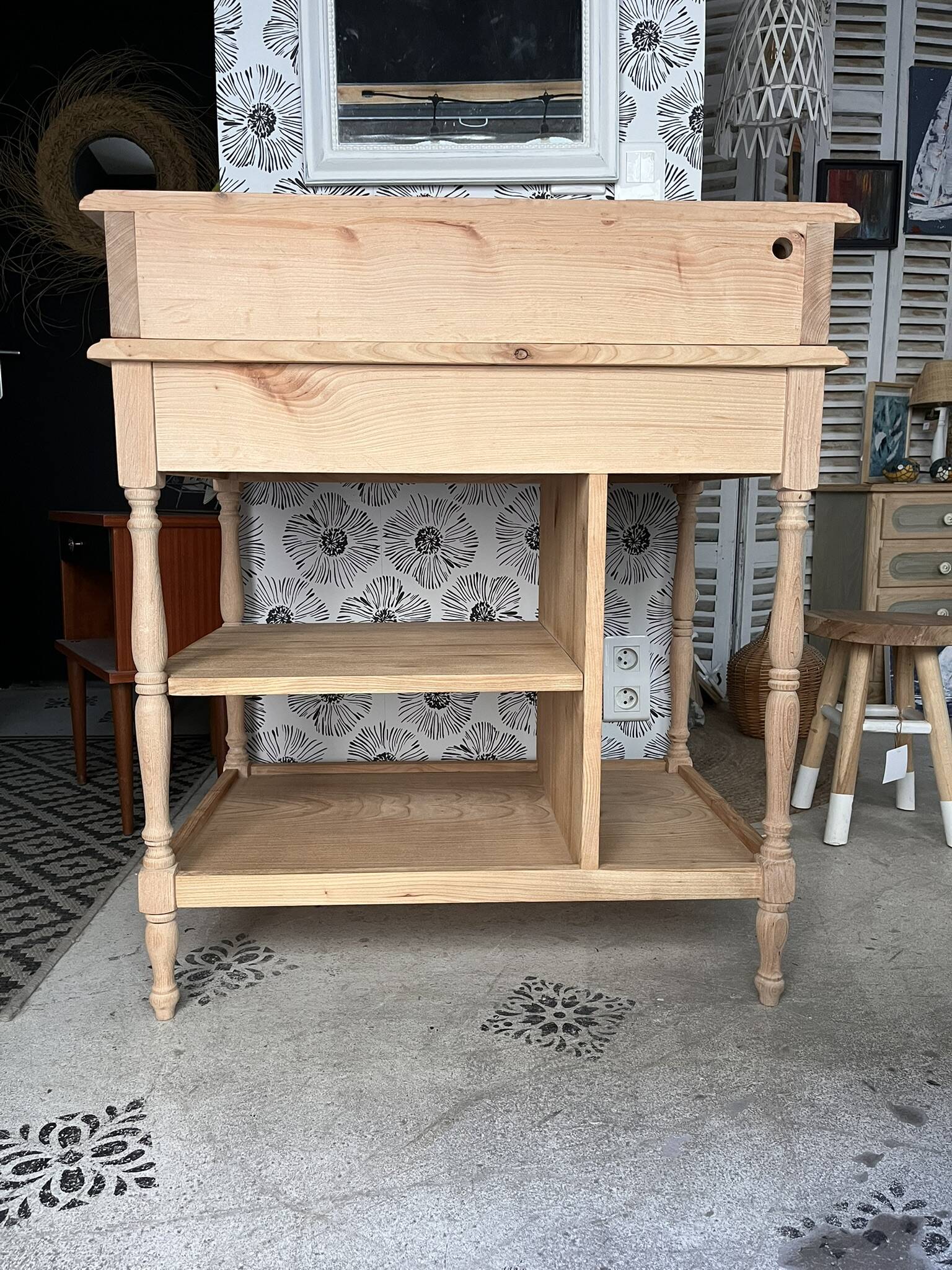 Bureau secrétaire console bois clair vintage Alphonse avec tiroir