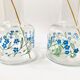 X2 vases -fioles en verre transparent motif myosotis - retro- vintage -deco