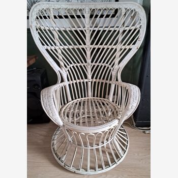 Vintage white rattan armchair 50's Gio Conti & Lio Carminati