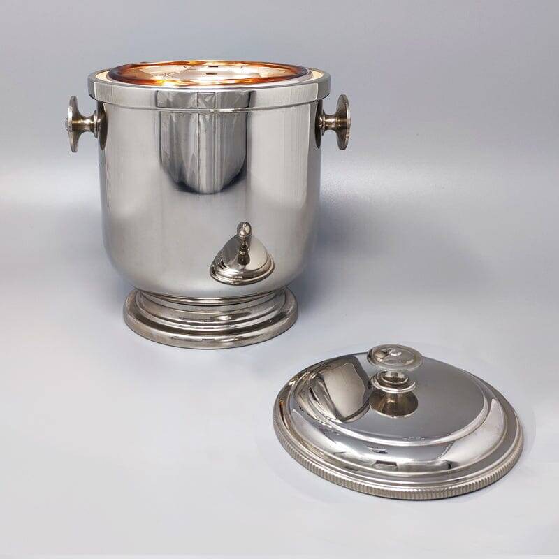 1960s Stunning ice bucket in stainless steel by Aldo Tura for Macabo