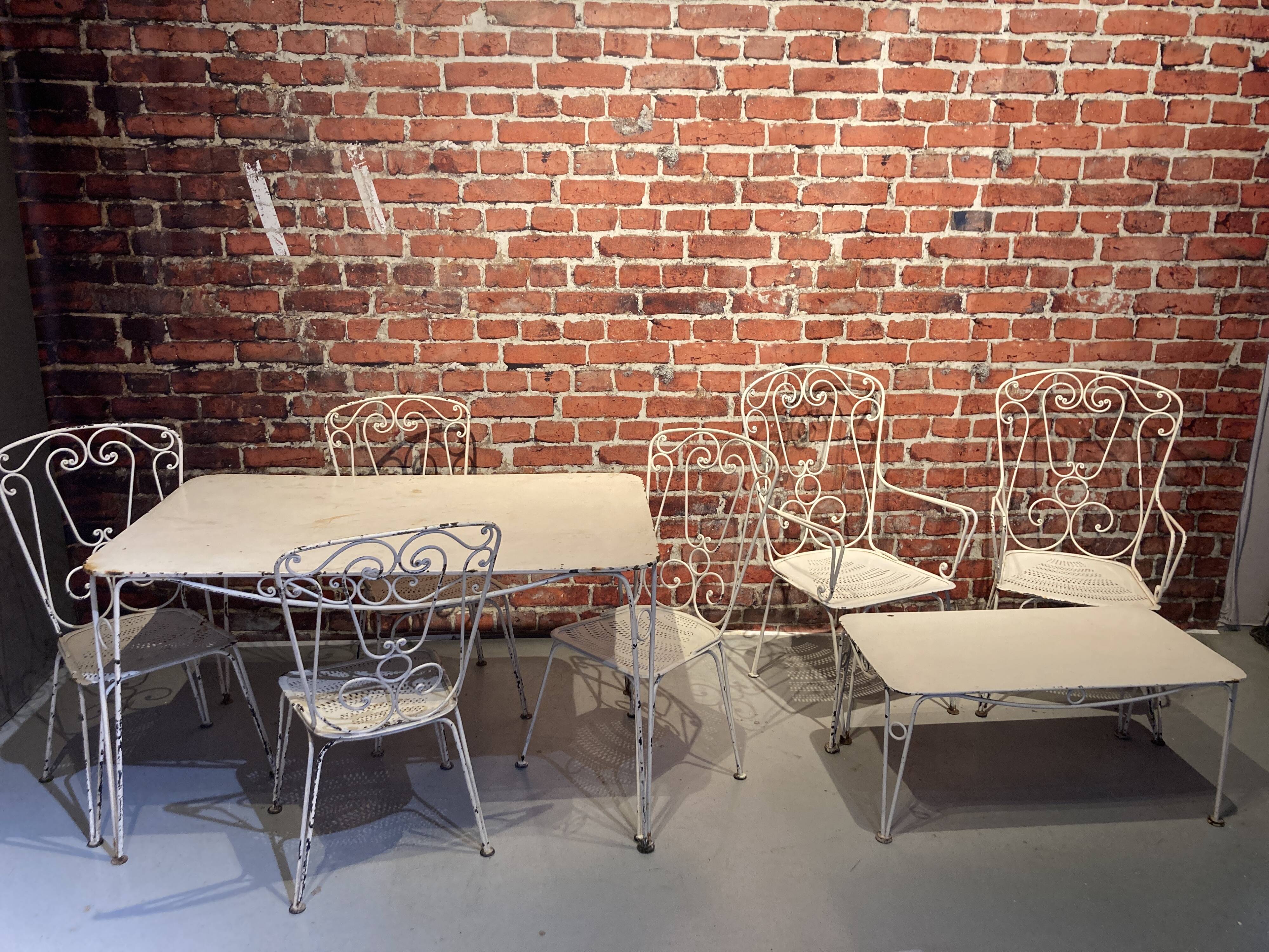 Wrought iron garden set painted white