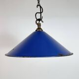 Industrial Blue Enamel Factory Pendant Lamp, 1950s