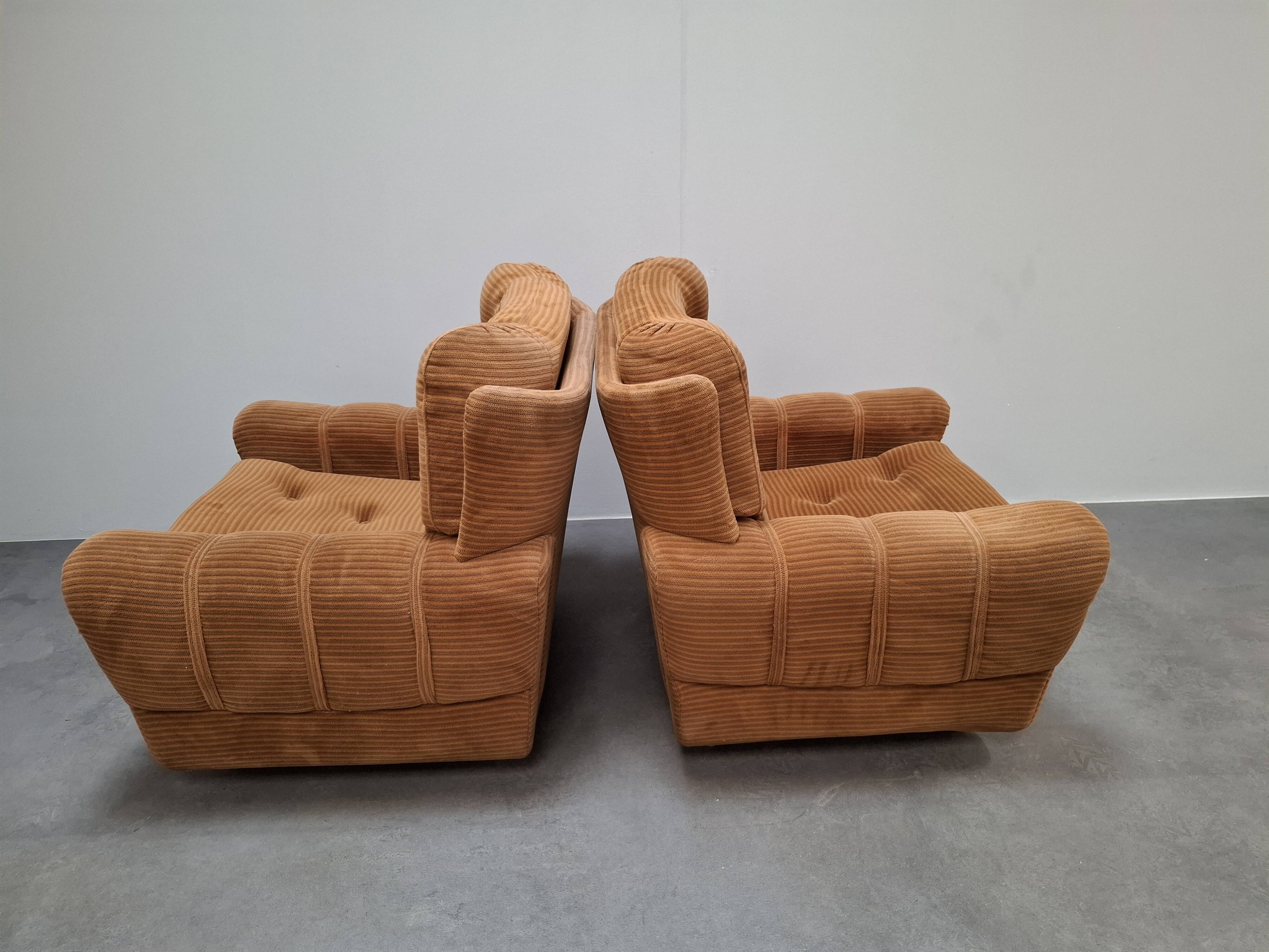 Pair of Czech TON Armchairs, 1985, Mid-Century Upholstered Lounge Chairs
