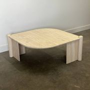 Vintage eye-shaped travertine marble coffee table, 1980s France
