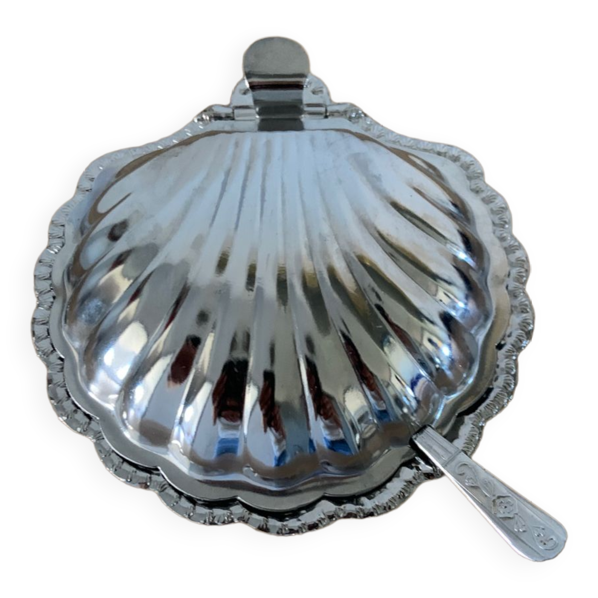 Old chrome shell butter dish