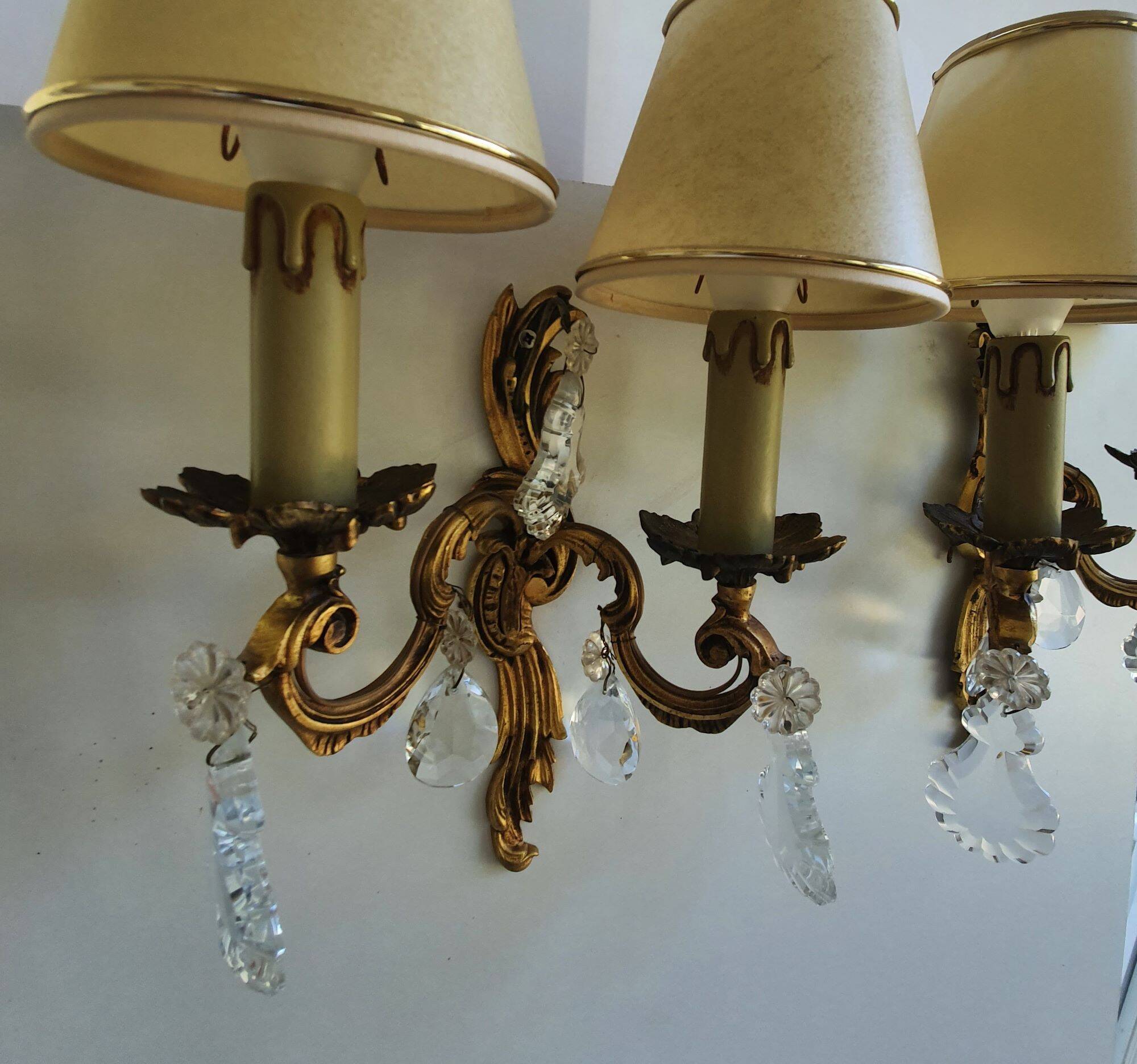 Pair of wall sconces candle holders with antique pendants