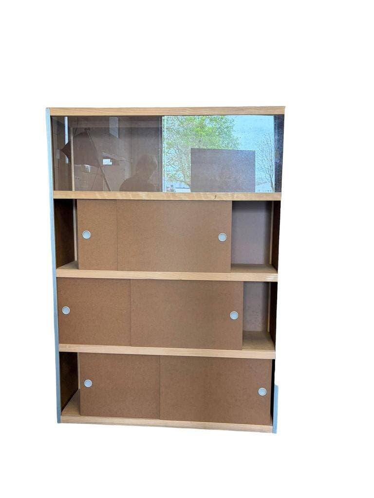 Vintage Kewlox brown shelving armoire / display cabinet