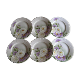6 assiettes plates faïence Lunéville décor Reine Margueritte Type Lachenal 1900