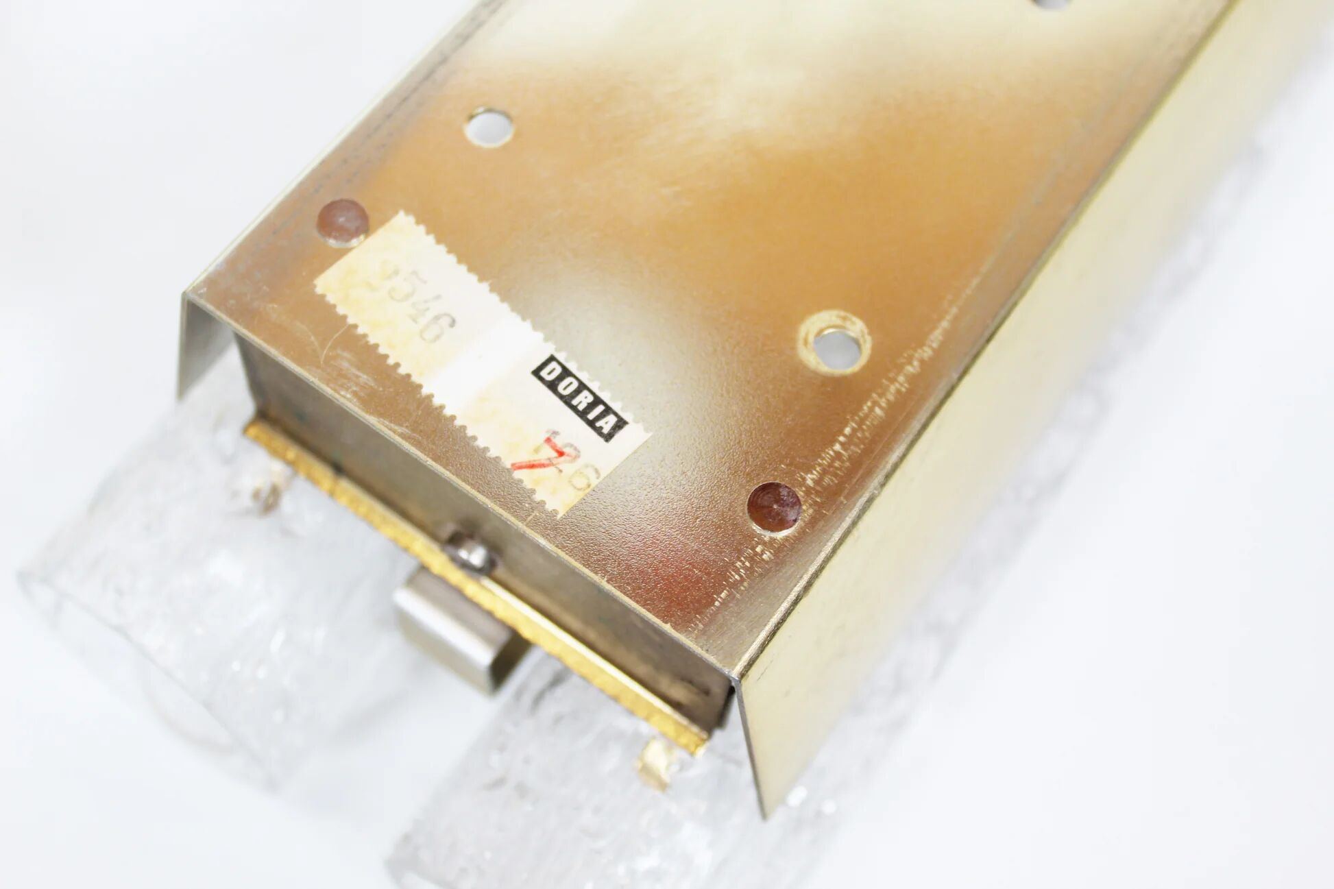 Pair of wall lamps in brass plated metal and glass by Doria Leuchten