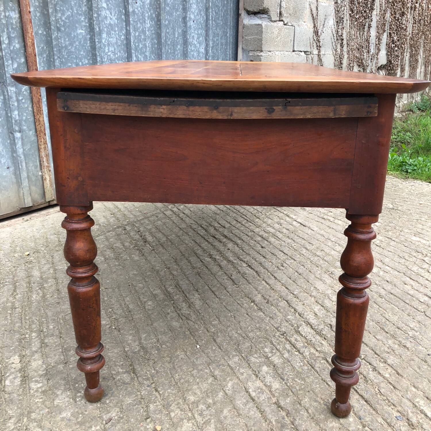 Antique Louis Philippe table in solid cherry and oak with 3 drawers
