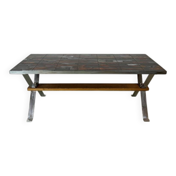 Table basse vintage années 70 en céramique, carreaux, rétro, mid-century