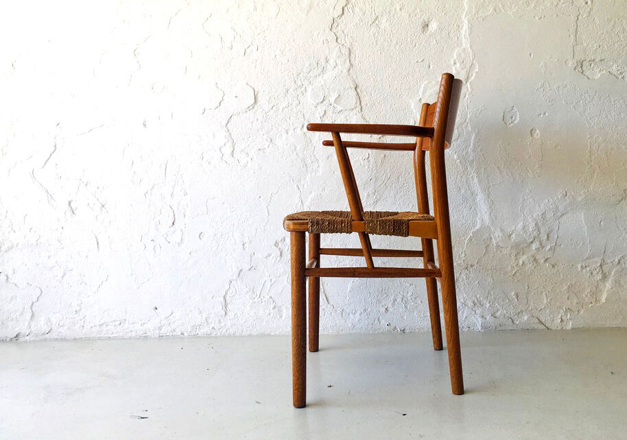 Fauteuil danois en teck, chêne et corde, années 1950