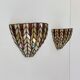 Pair of vintage "stained glass" wall lights in copper and glass, France, 1970.