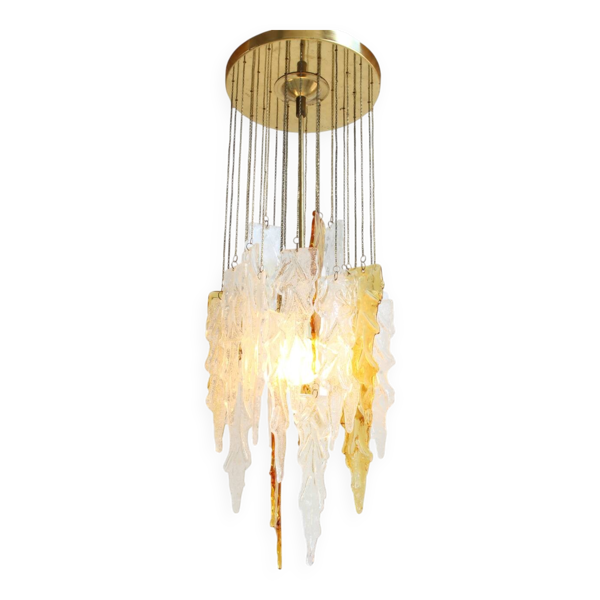 Plafonnier vintage en verre de Murano bicolore par Carlo Nason pour Mazzega, années 1970