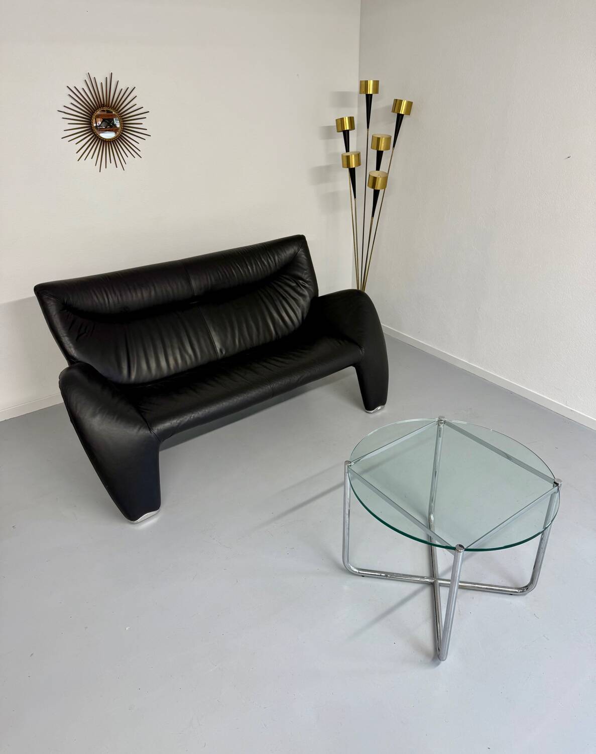 Old 2/3 seater lounge sofa designed by Jan Armgardt for Leolux in black leather