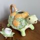 Fitz & Floyd ff1986 turtle jug or teapot with oranges and leaves, american majolica tableware