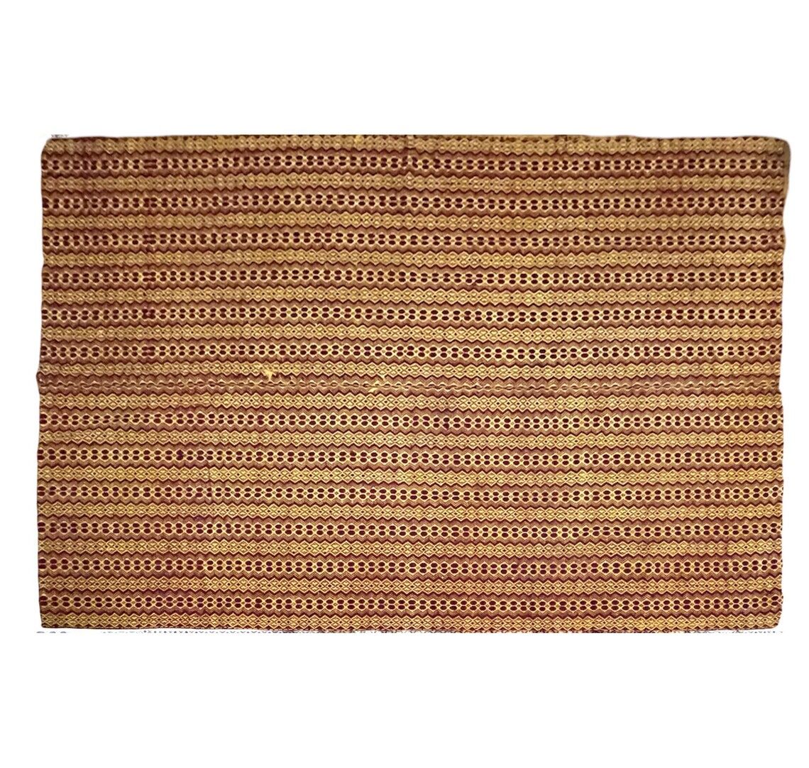 Vintage Romanian carpet brown design on yellow background 217x146cm