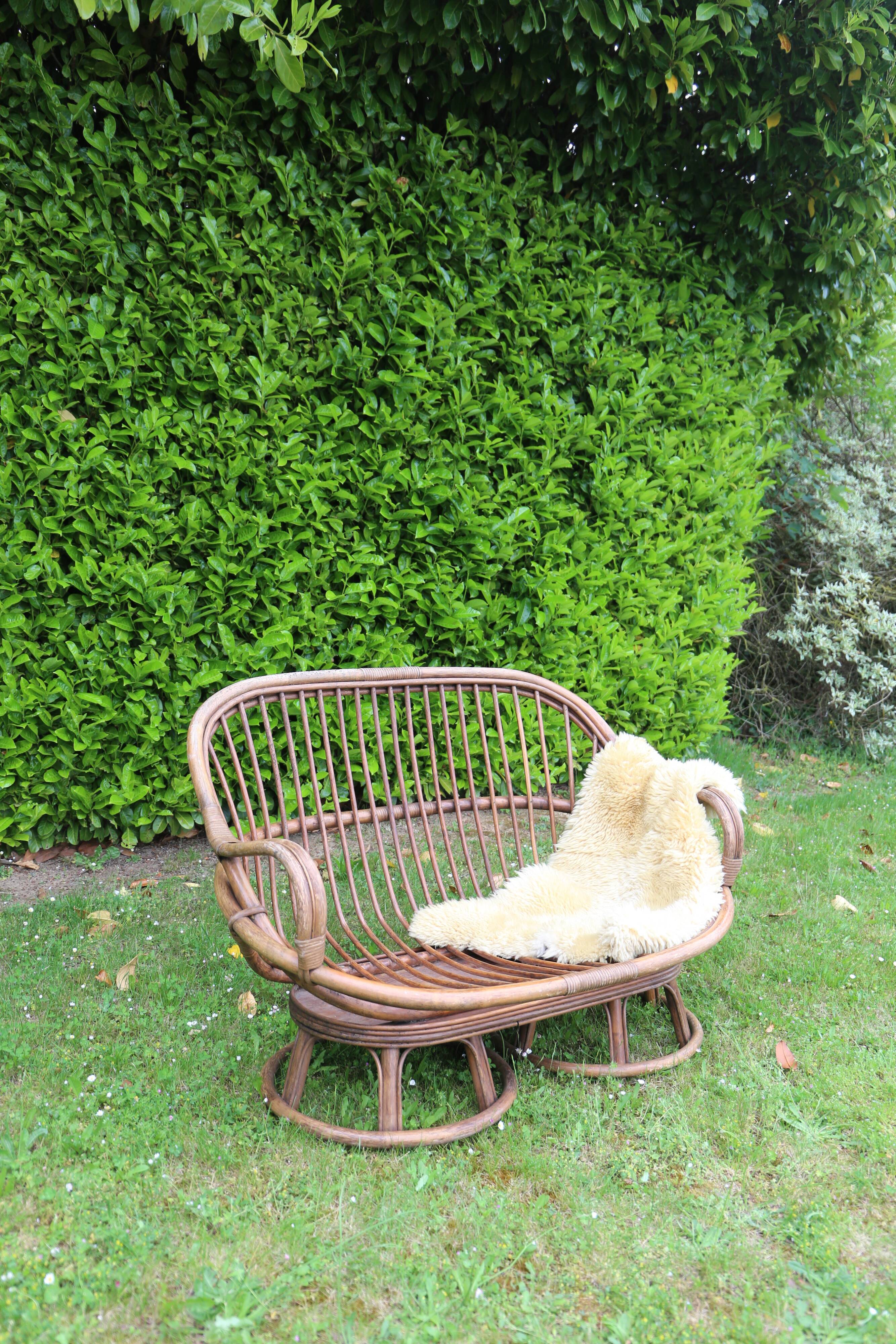 Banquette en rotin deux places, vintage