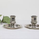 Pair of silver-plated metal candlesticks