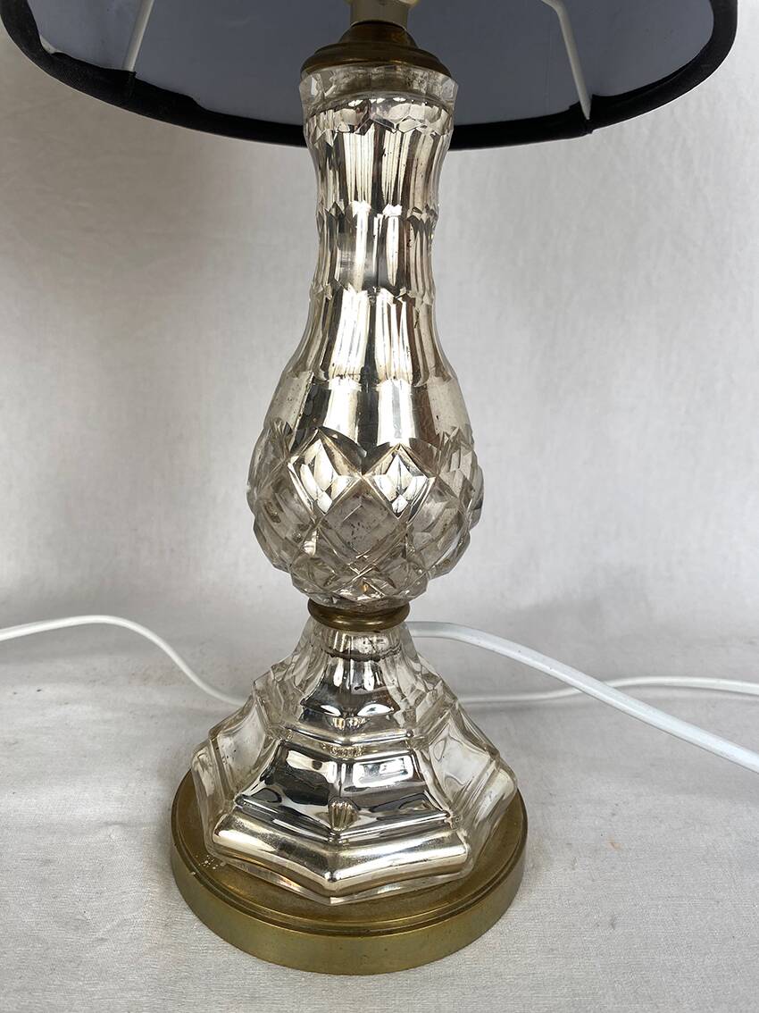 Pair of crystal églomisé table lamps