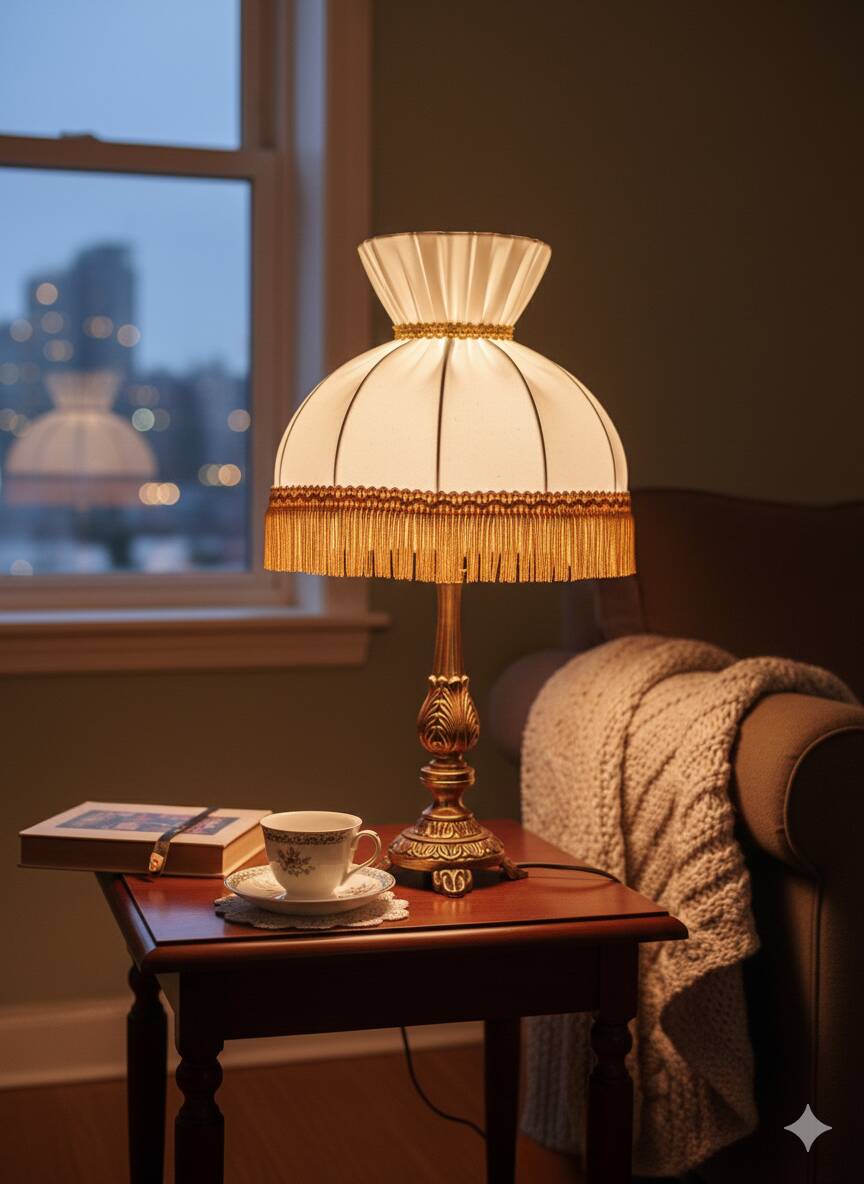 Vintage Gold Brass Table Lamp – Pleated Umbrella Style Lampshade