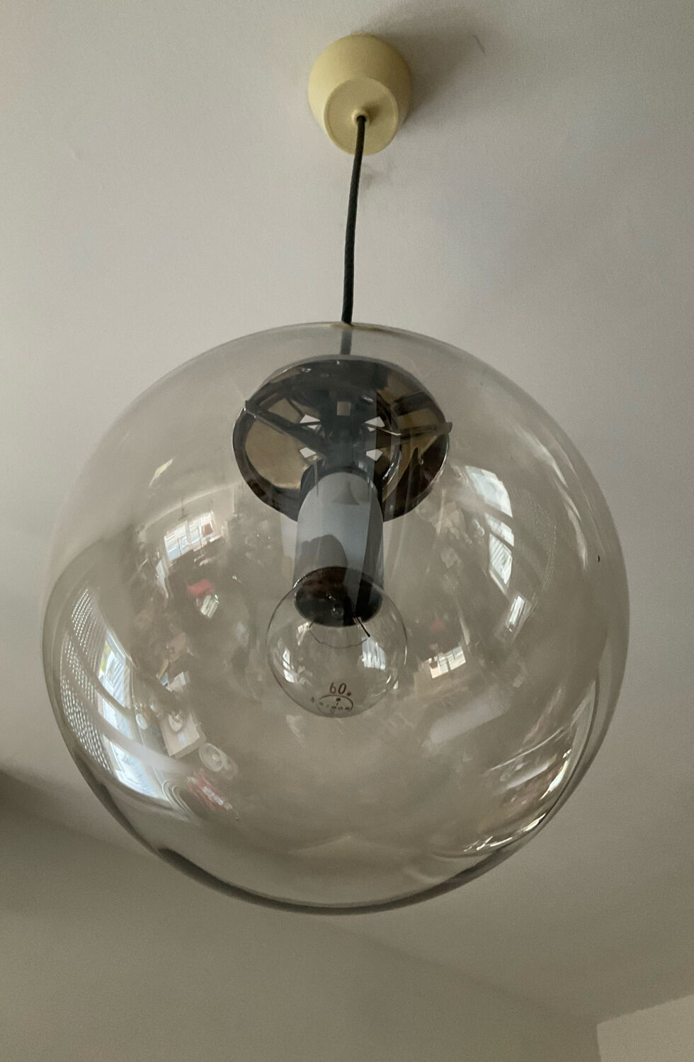 Space Age globe pendant lamp in smoked glass from the 70s