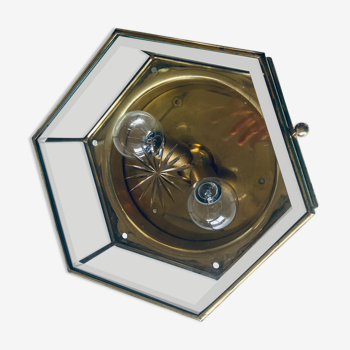 Hexagonal art deco ceiling lamp brass and glass