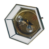 Art Deco hexagonal ceiling light in brass and glass