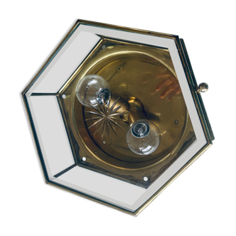 Hexagonal art deco ceiling lamp brass and glass